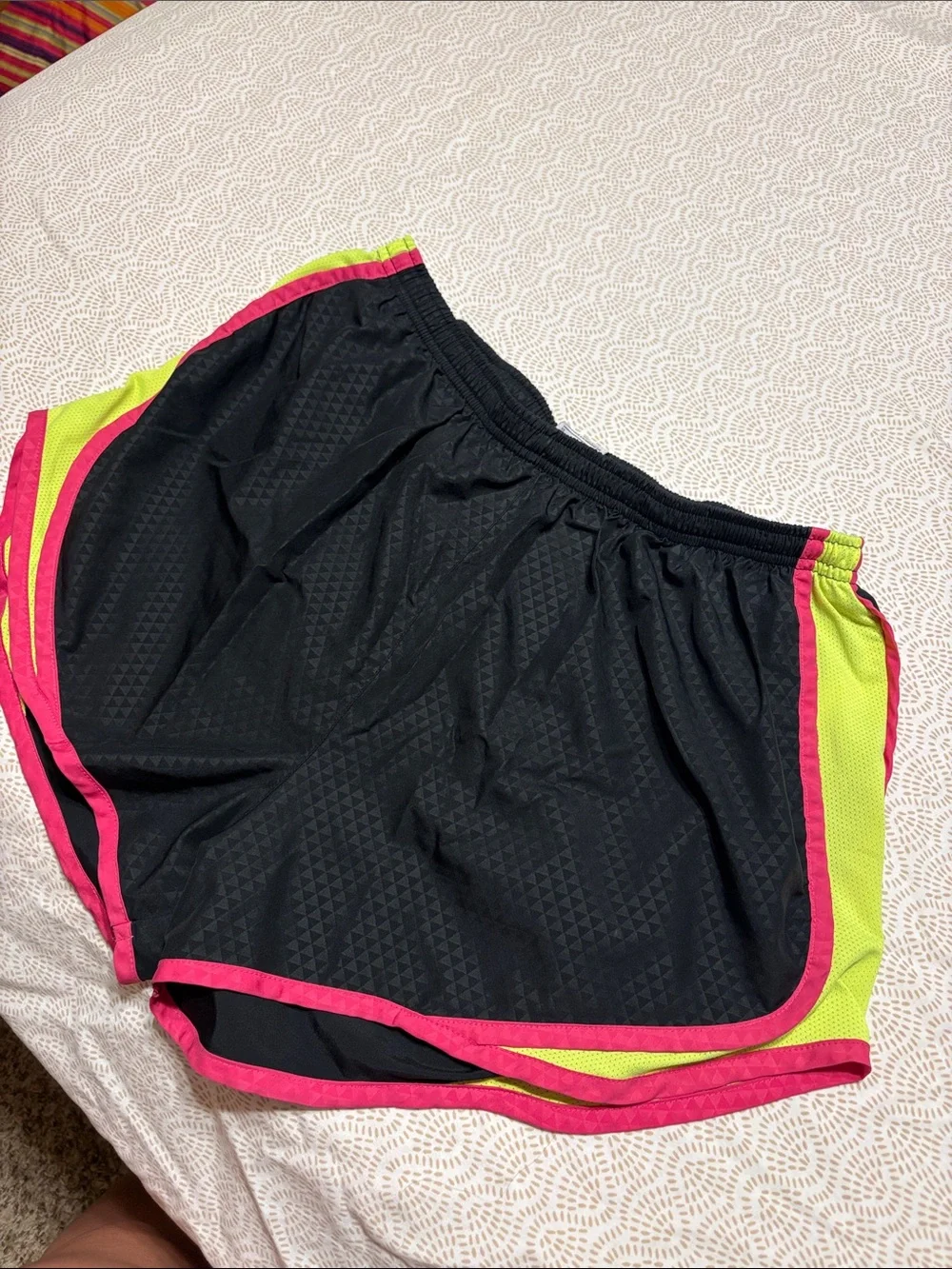 Nike Black Athletic Shorts with Pink & Neon Yellow Trim